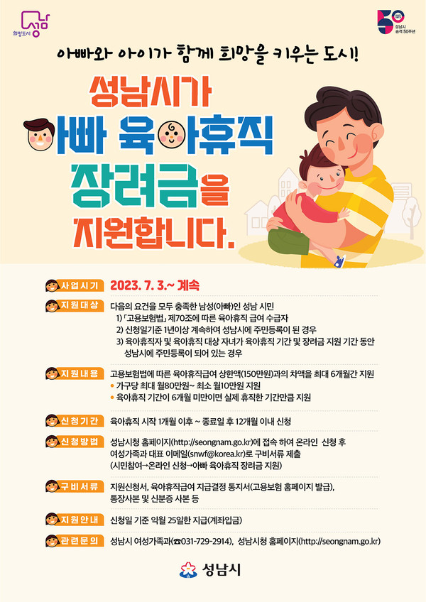 ▲ 성남시 아빠 육아휴직 장려금 지원사업 안내 포스터.
