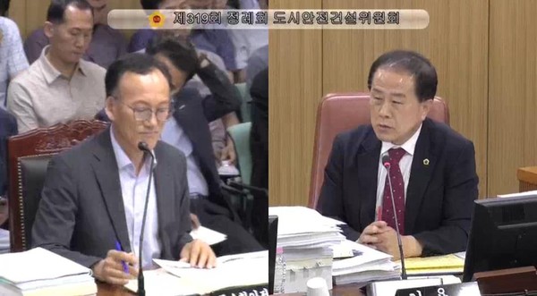 ▲ 물순환안전국장에게 질의하는 김용호 시의원(오른쪽).