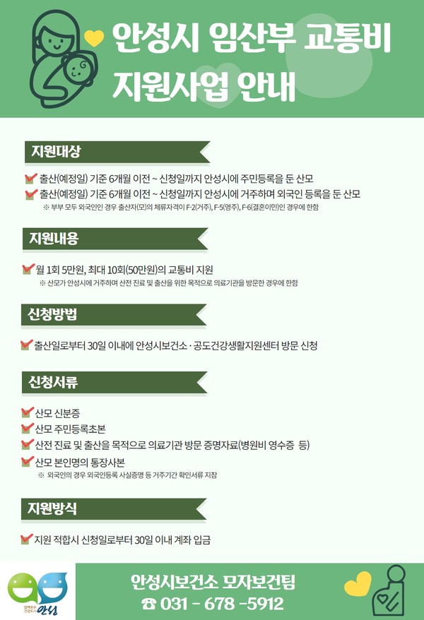 ▲ 안성시 임산부 교통비 지원사업 안내물.
