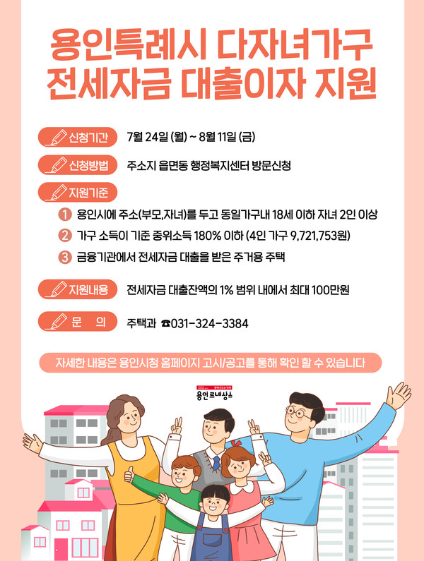 ▲ 용인특례시 다자녀가구 전세자금 대출이자 포스터.