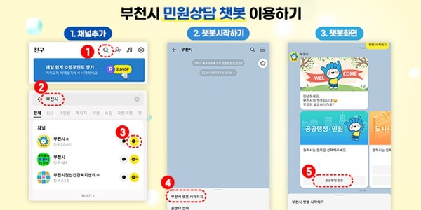 ▲ 부천시 민원상담 챗봇 서비스 이용방법.
