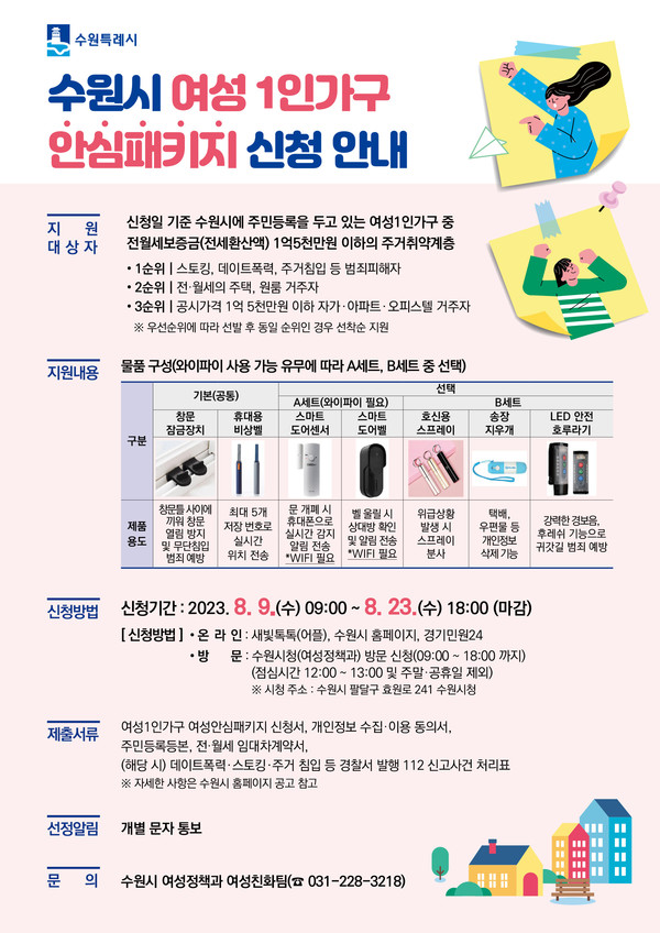 ▲ 수원시 여성1인가구 여성안심 패키지 지원사업 홍보물.