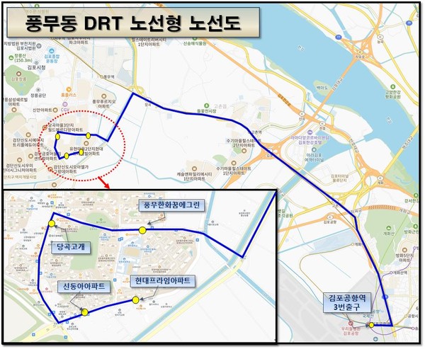 ▲ 풍무동 DRT 노선형 노선도.
