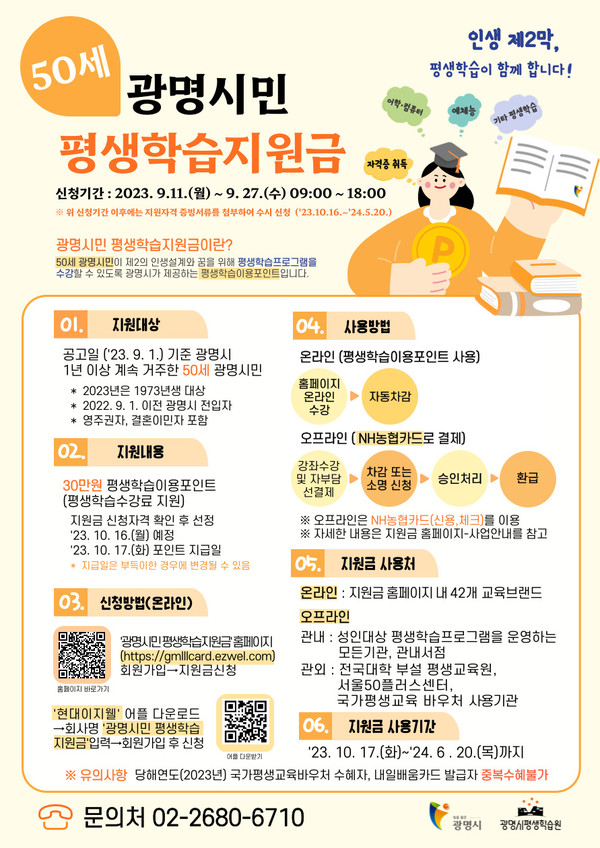 ▲ 광명시 평생학습지원금 홍보 포스터.