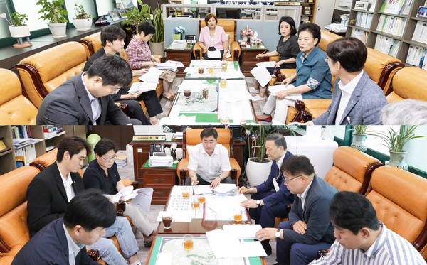 ▲ 안산시의회 문화복지위원회(사진 위)와 도시환경위원회가 16일 안산시 집행부와 간담회를 개최했다.