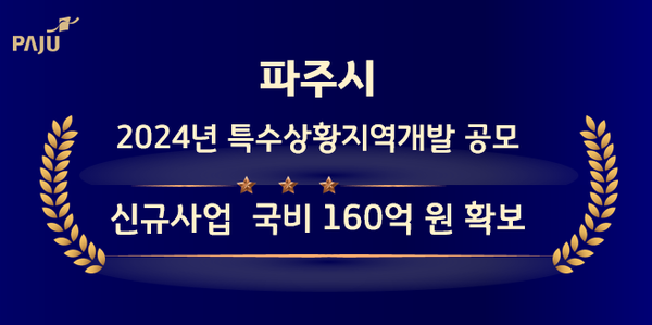 ▲ 파주시가 2024년 특수상황지역개발 공모 신규 사업 국비 160억원을 확보했다.