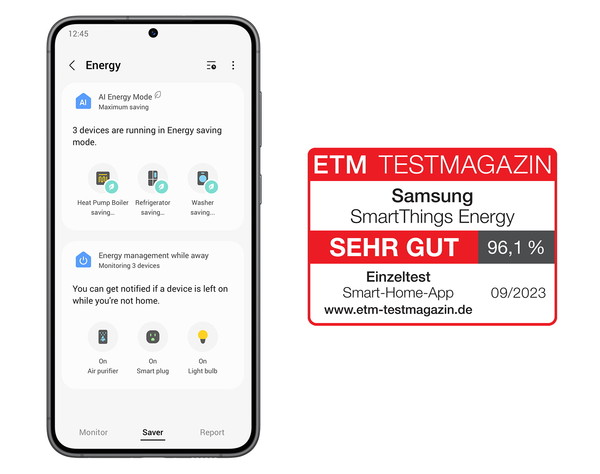 ▲ 삼성전자 스마트싱스 에너지가 독일 유력 매체 ETM으로부터 100점 만점에 96.1점을 받으며 평가 최고 등급인 '매우 좋음'을 받았다. (사진=삼성전자 제공) /뉴시스