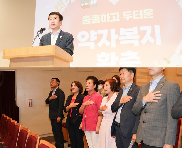 ▲ 안산시의회 의원들이 8일 안산올림픽기념관 공연장에서 열린 ‘제245회 안산시 사회복지의 날 기념행사’에 참석했다.