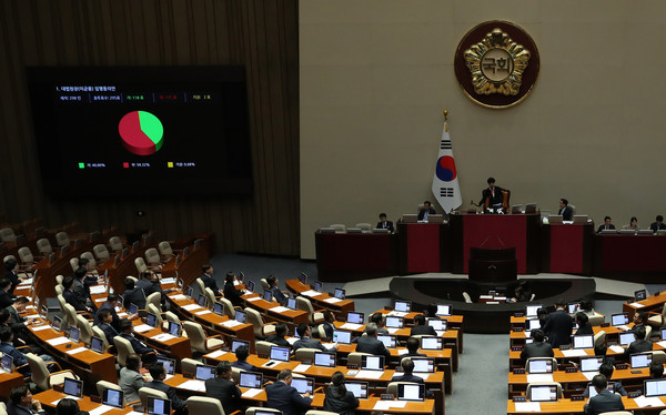 ▲ 여의도 국회 본회의장에서 열린 제410회국회(정기회) 제9차 본회의. /뉴시스