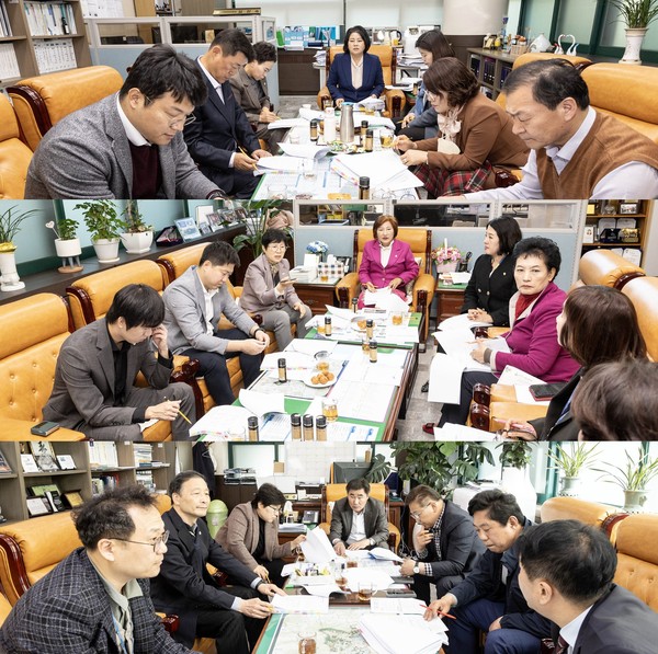 ▲ 안산시의회 3개 상임위원회가 최근 제286회 정례회 안건 등을 논의하기 위해 시 집행부와 간담회를 개최했다. 사진 위부터 기획행정위원회 문화복지위원회 도시환경위원의 간담회 모습.