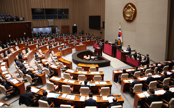 ▲ 한덕수 국무총리가 9일 오전 서울 여의도 국회에서 열린 예산결산특별위원회 전체회의에서 발언하고 있다. /뉴시스