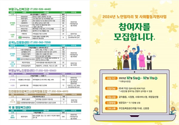 ▲ 부평구 노인일자리 및 사회활동지원사업 참여자 모집 안내물.