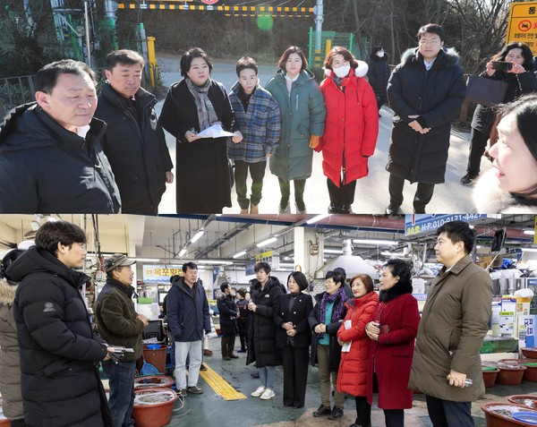 ▲ 사진 위가 기획행정위원회, 아래가 문화복지위원회의 현장활동 모습.