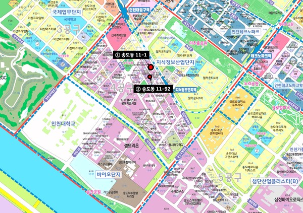 ▲ 송도 지식정보산업단지 내 2개 필지 위치도.