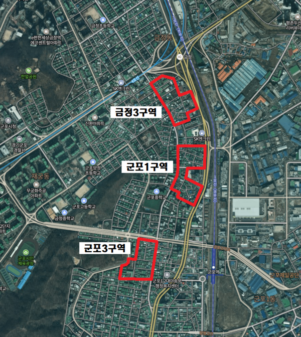 군포1 군포3 금정3 정비구역위치도