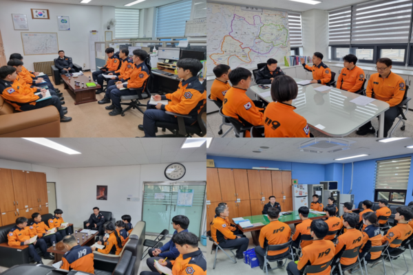 ▲ 홍의선 연천소방서장이 현장대원들과 소통하고 있다.