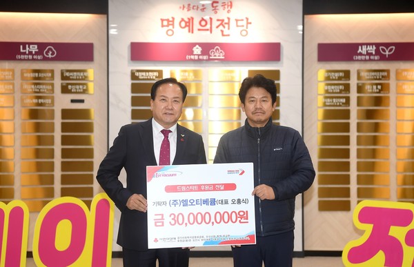 ▲ 이권재 오산시장(좌)과 오흥식 엘오티베큠 대표이사(우).