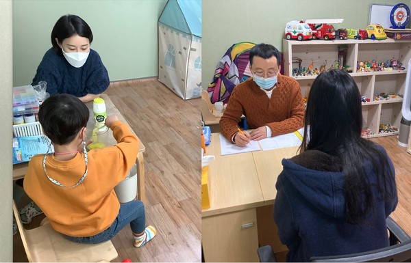 ▲ 마포구 드림스타트 상담 프로그램에 참여해 개별 상담을 받고 있는 아이와 학부모.