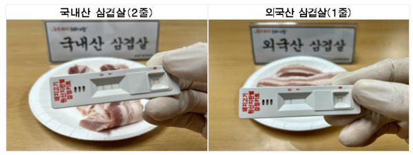 ▲ 돼지고기 원산지 신속 검정 결과.