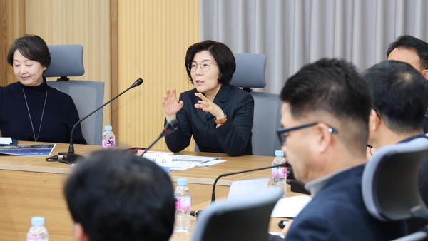 ▲ 김보라 안성시장이 공간환경전략계획 수립 용역 중간보고회를 주재하고 있다.