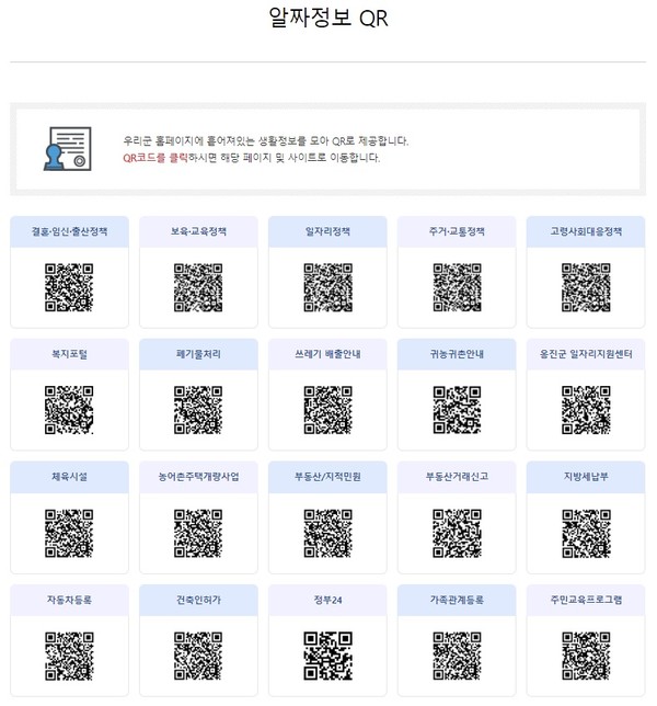 ▲ 옹진군 홈페이지 알짜정보QR.