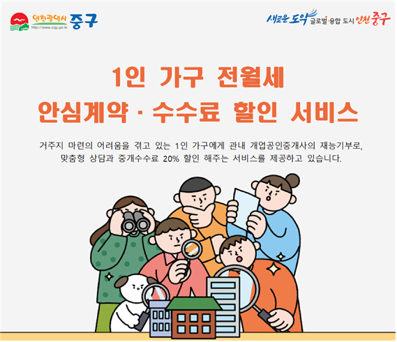▲ 인천 중구 1인 가구 전월세 안심계약 및 수수료 할인 서비스 확대 홍보물.