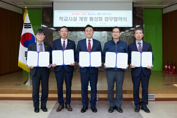 ▲ 여주시 학교시설 개방 활성화 업무협약 체결 모습.