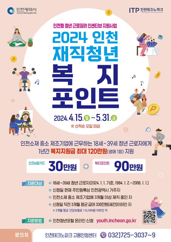 ▲ 인천 재직청년 복지포인트 사업 모집공고 포스터.
