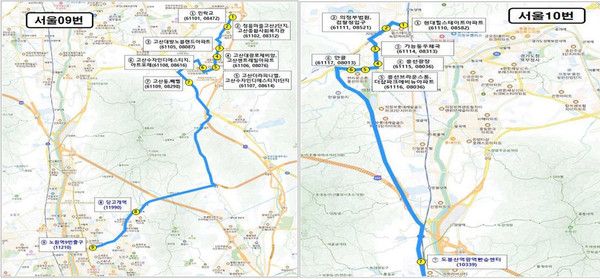 ▲ 서울09번, 서울10번 노선도.