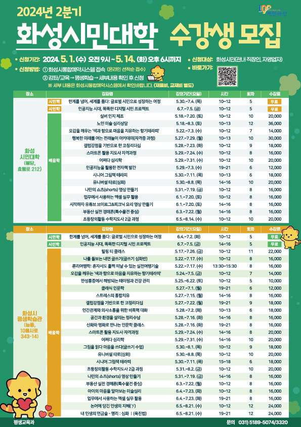▲ 화성시민대학 2분기 수강생 모집 안내물.