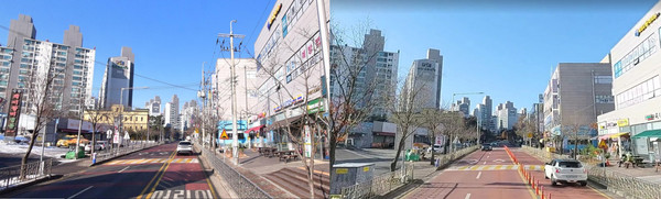▲ 양도초등학교 통학로 일대 지중화사업 시행 전후 모습.