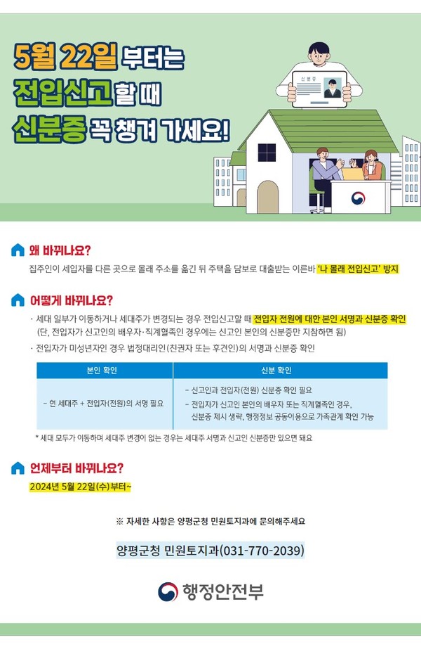 ▲ 양평군 전입신고 시 전입자 본인확인 강화 안내물.