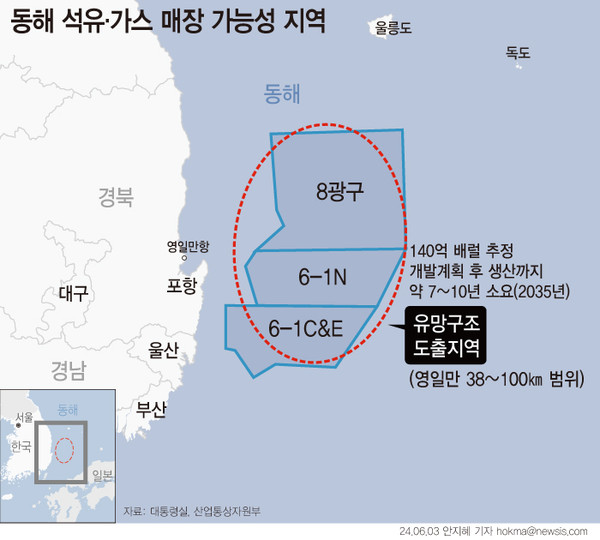 ▲ 동해 석유·가스 매장 가능성 지역. /뉴시스