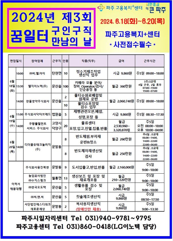 ▲ 파주시 제3회 구인 구직 만남의 날 안내물.