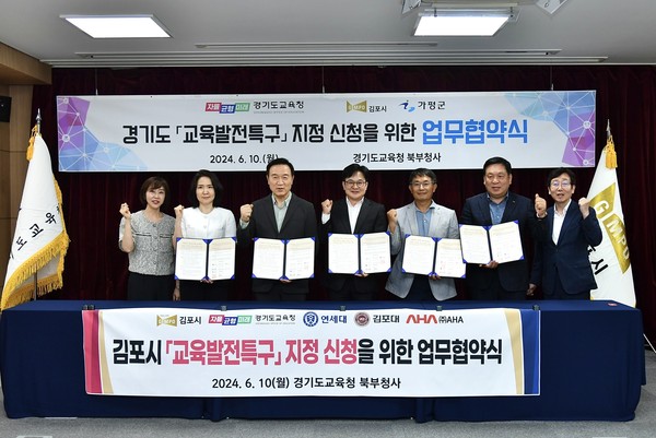 ▲ 김포시와 경기도교육청 교육발전 특구 추진 업무협약 체결 모습.