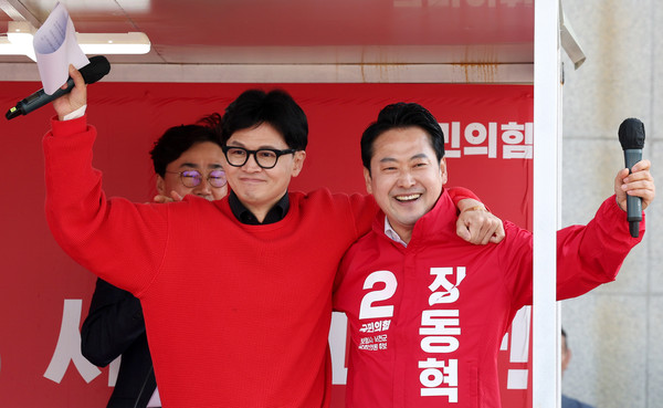 ▲ 장동혁 후보 지지 호소하는 한동훈 위원장. /뉴시스