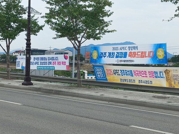 ▲ APEC 경주유치 축하 현수막.