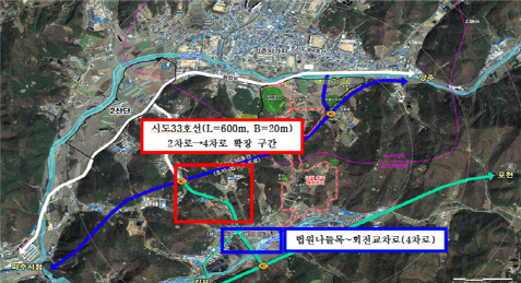 ▲ 파주 제2외곽순환도로 법원 나들목(IC) 연결도로 확장 구간.