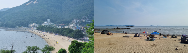 ▲ 동막해변(왼쪽)과 민머루해변(오른쪽).