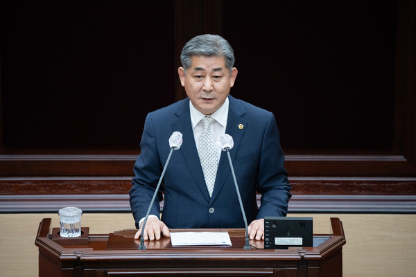 ▲ 당선인사 전하는 정해권 의장.