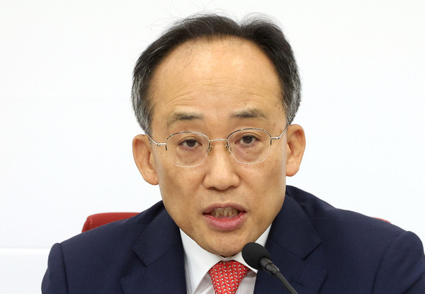 ▲ 추경호 국민의힘 원내대표가 기자간담회에서 발언하고 있다. /뉴시스