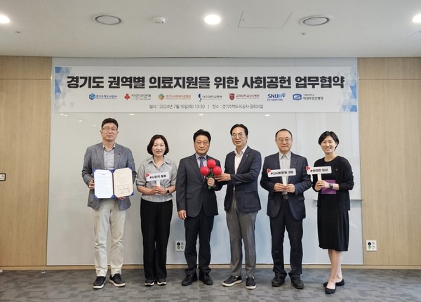 ▲ 경기주택도시공사, 권역별 의료지원을 위한 사회공헌 업무협약 체결 모습.
