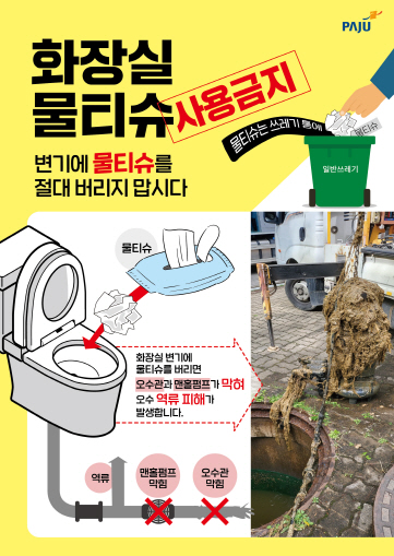 ▲ '물티슈 변기에 투기 금지' 안내물.