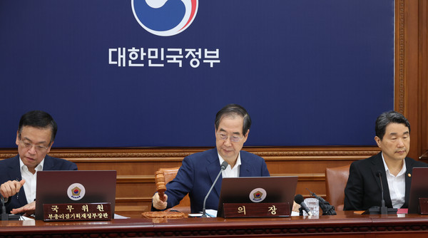 ▲ 국무회의, 의사봉 두드리는 한덕수 총리. /뉴시스