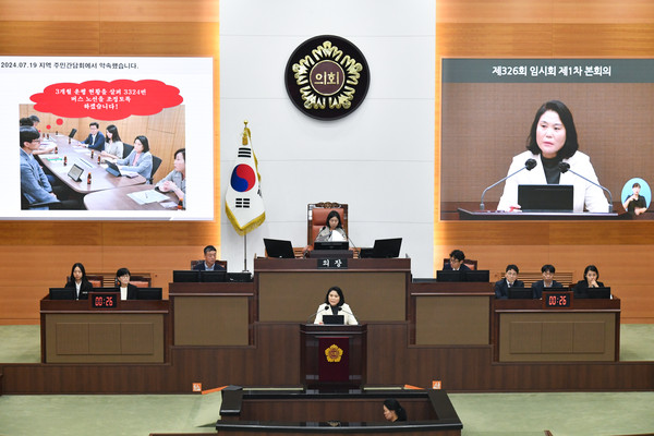 ▲ 고덕강일2지구 교통문제 관련 5분자유발언을 진행하는 박춘선 시의원.
