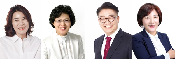 ▲ 안산시의회가 제292회 임시회에서 의원발의 조례안 4건을 심의하고 있다. 사진 왼쪽부터 조례안을 발의한 김유숙, 박은경, 이대구, 현옥순 의원.