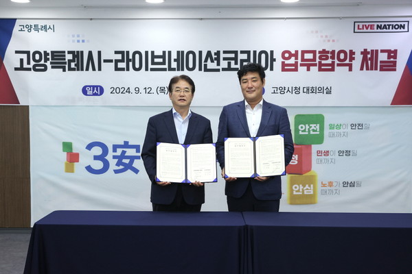 ▲ 고양특례시와 라이브네이션코리아 업무협약 체결 모습.