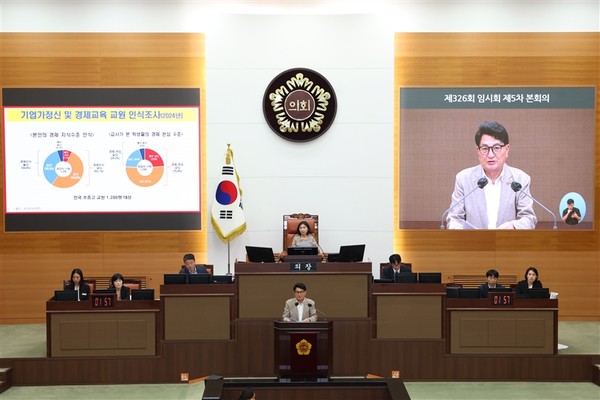 ▲ 서울시의회 홍국표 의원(국민의힘·도봉2)은 9월 11일 제326회 임시회 제5차 본회의에서 5분 자유발언을 통해 학생 대상 경제교육 강화 방안 마련의 필요성을 강조했다.