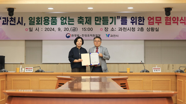 ▲ 과천시 일회용품 없는 축제 만들기 업무협약 체결 모습.