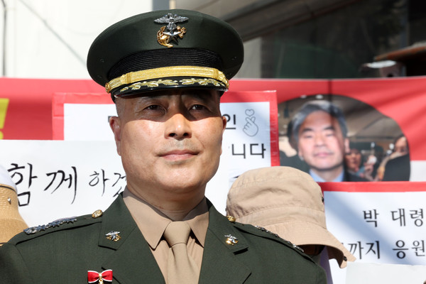 ▲ 7차 공판 앞두고 기자회견 참석한 박정훈 전 해병대 수사단장. /뉴시스